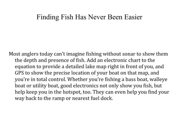 Finding Fish Has Never Been Easier