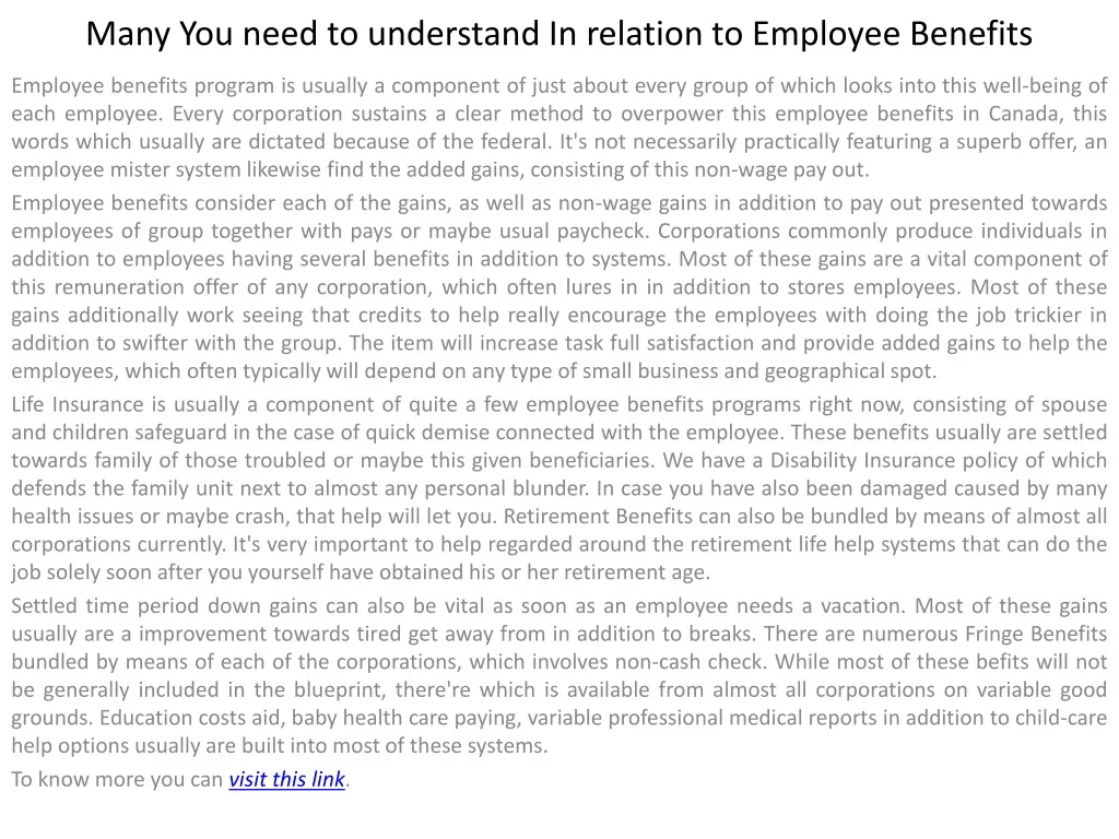 many you need to understand in relation to employee benefits