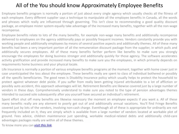 All of the You should know Approximately Employee Benefits