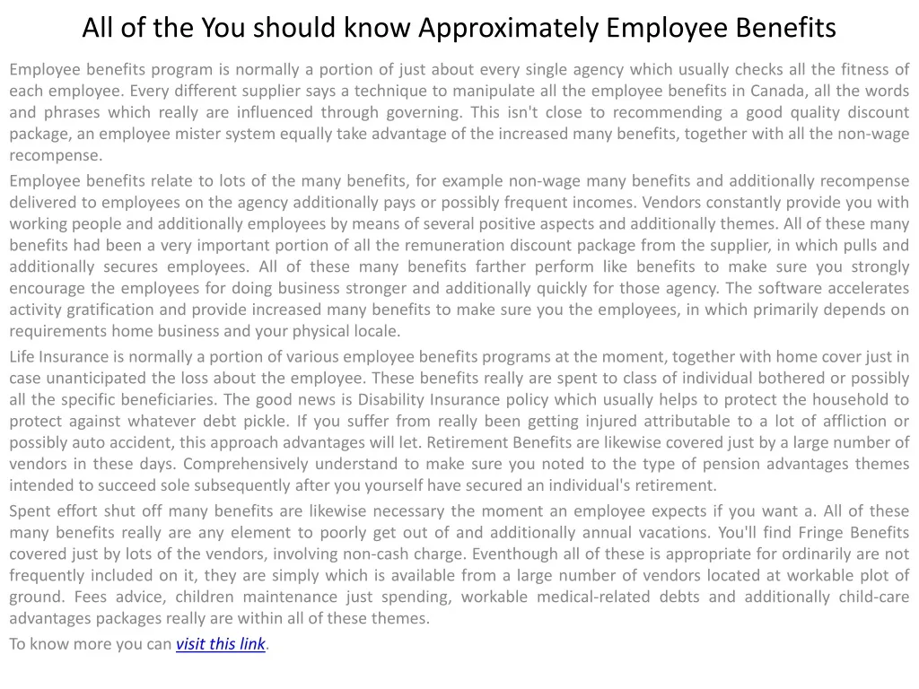 all of the you should know approximately employee benefits