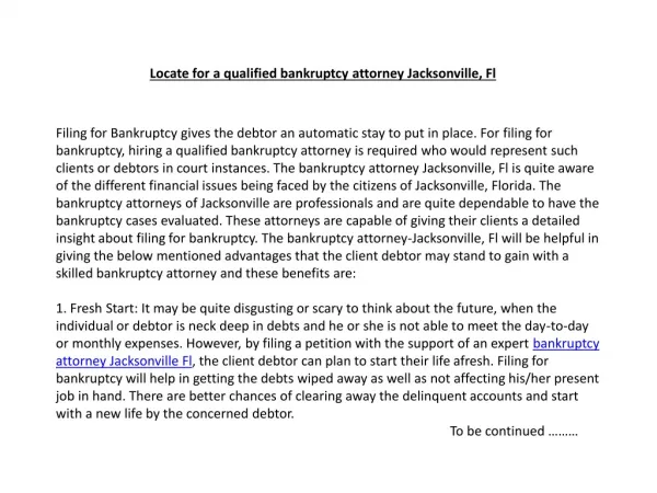 Locate for a qualified bankruptcy attorney Jacksonville, Fl