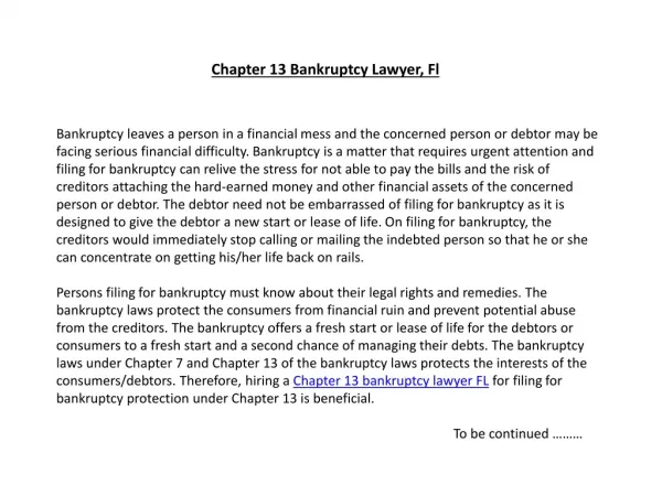 Chapter 13 Bankruptcy Lawyer, Fl
