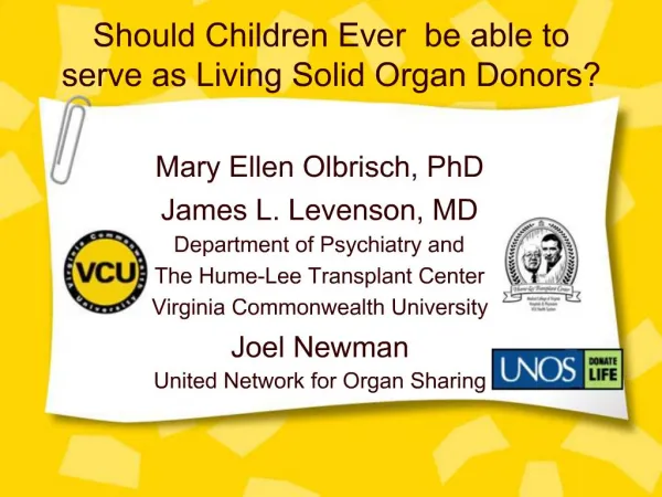 Should Children Ever be able to serve as Living Solid Organ Donors