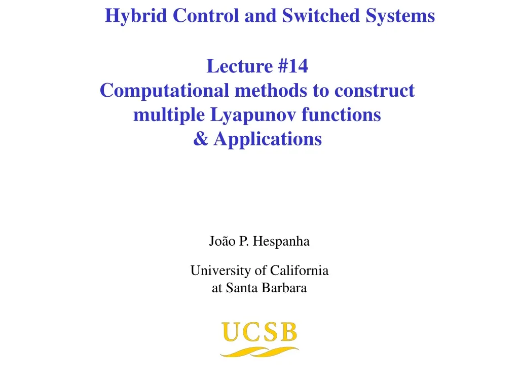 lecture 14 computational methods to construct multiple lyapunov functions applications