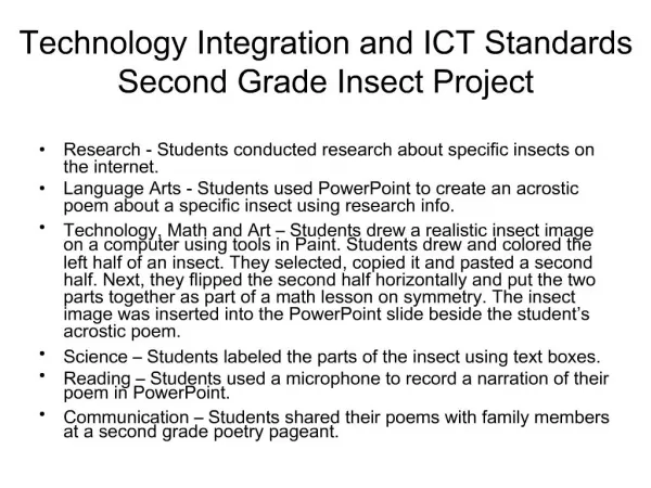 Technology Integration and ICT Standards Second Grade Insect Project