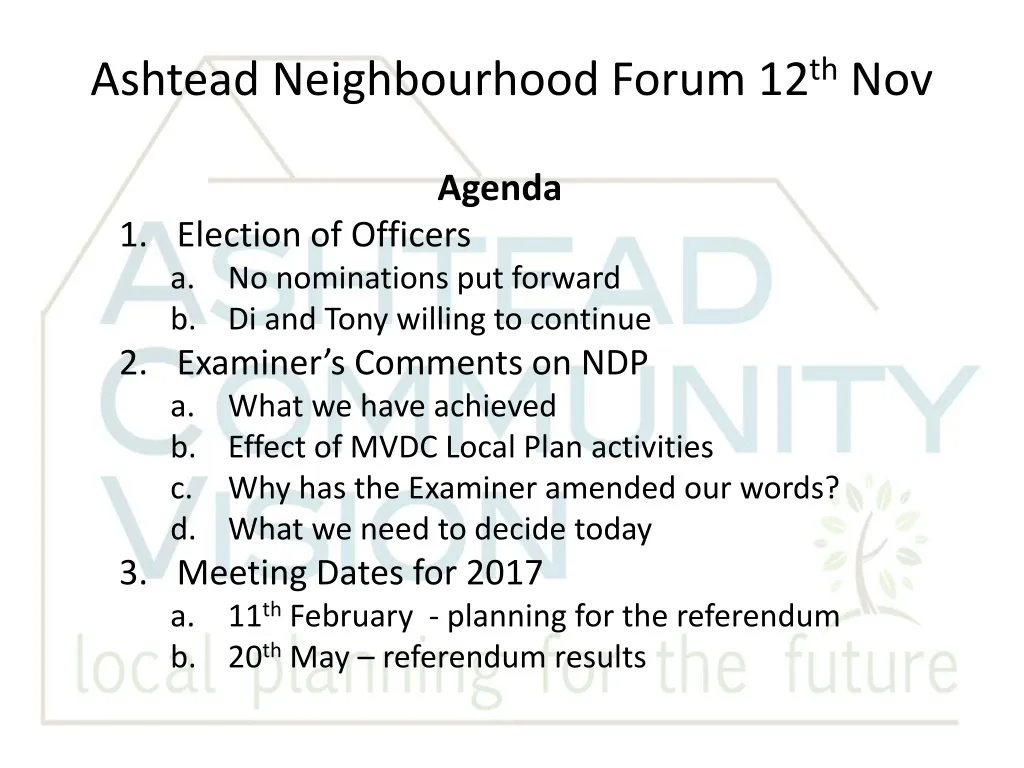 ashtead neighbourhood forum 12 th nov