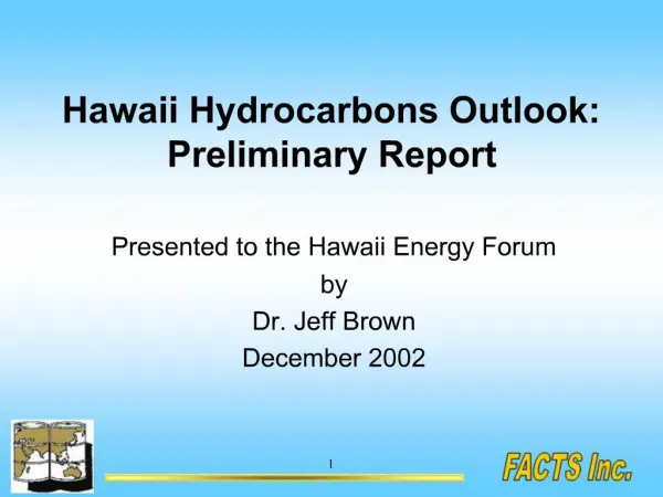 Hawaii Hydrocarbons Outlook: Preliminary Report