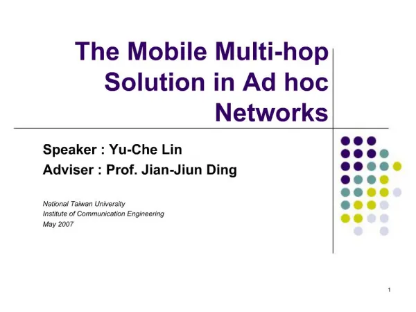 The Mobile Multi-hop Solution in Ad hoc Networks