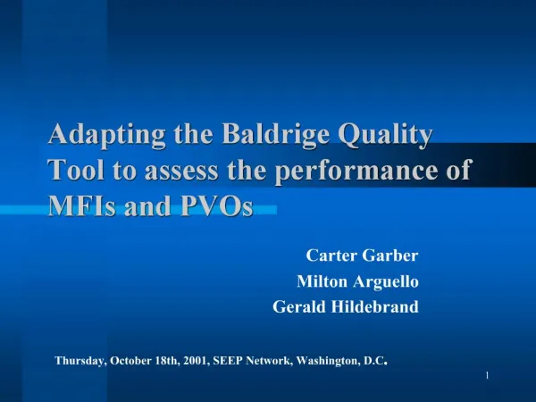 Adapting the Baldrige Quality Tool to assess the performance of MFIs and PVOs