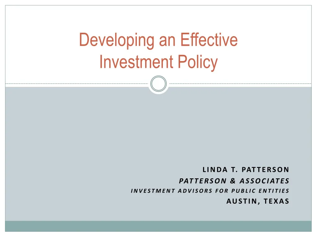 developing an effective investment policy