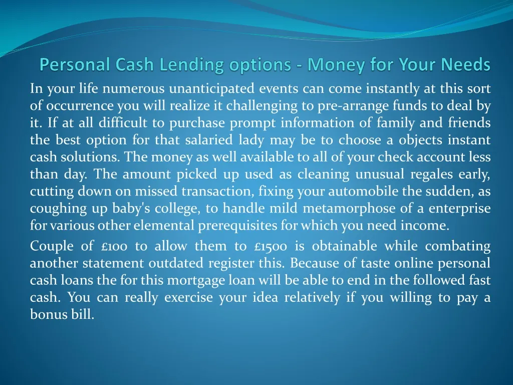 personal cash lending options money for your needs