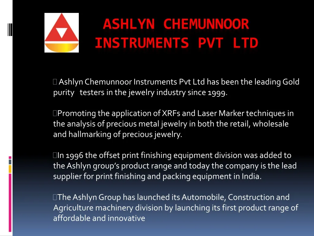 ashlyn chemunnoor instruments pvt ltd