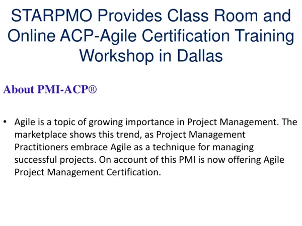 STARPMO Provides ACP-Agile Certification Training in Dallas