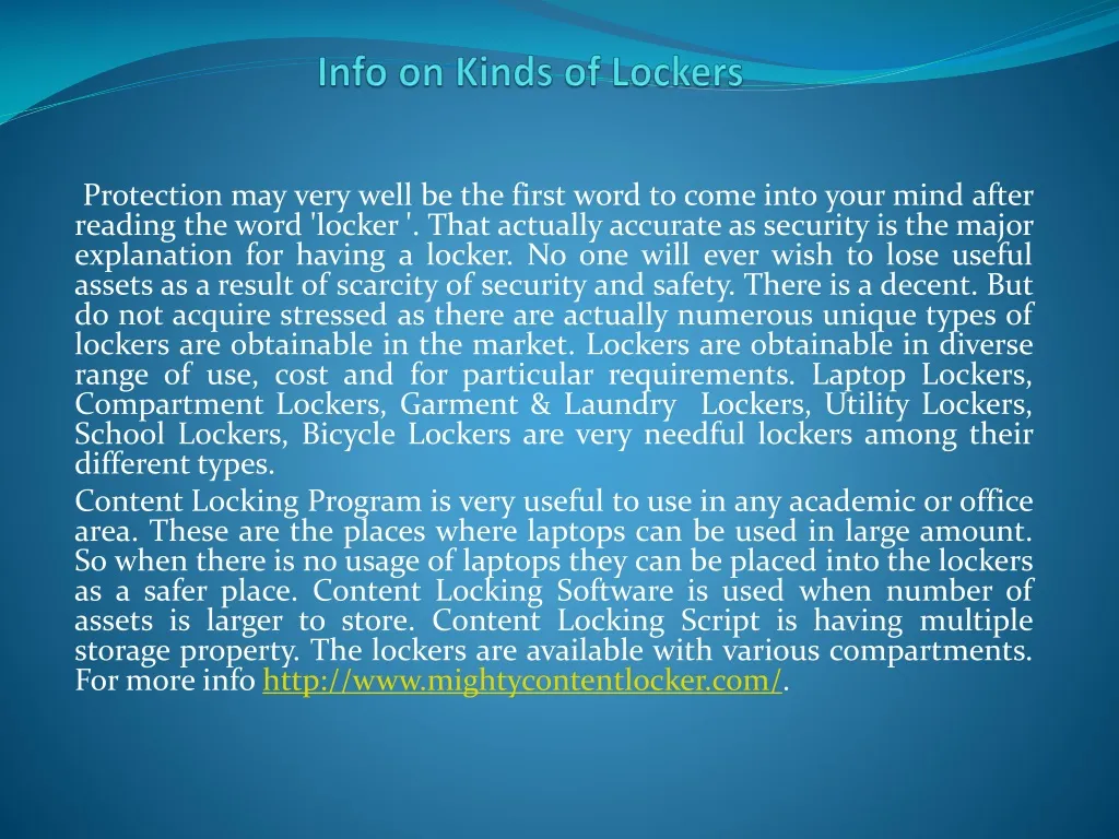 info on kinds of lockers