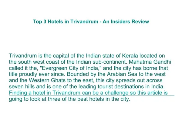 Top 3 Hotels in Trivandrum - An Insiders Review