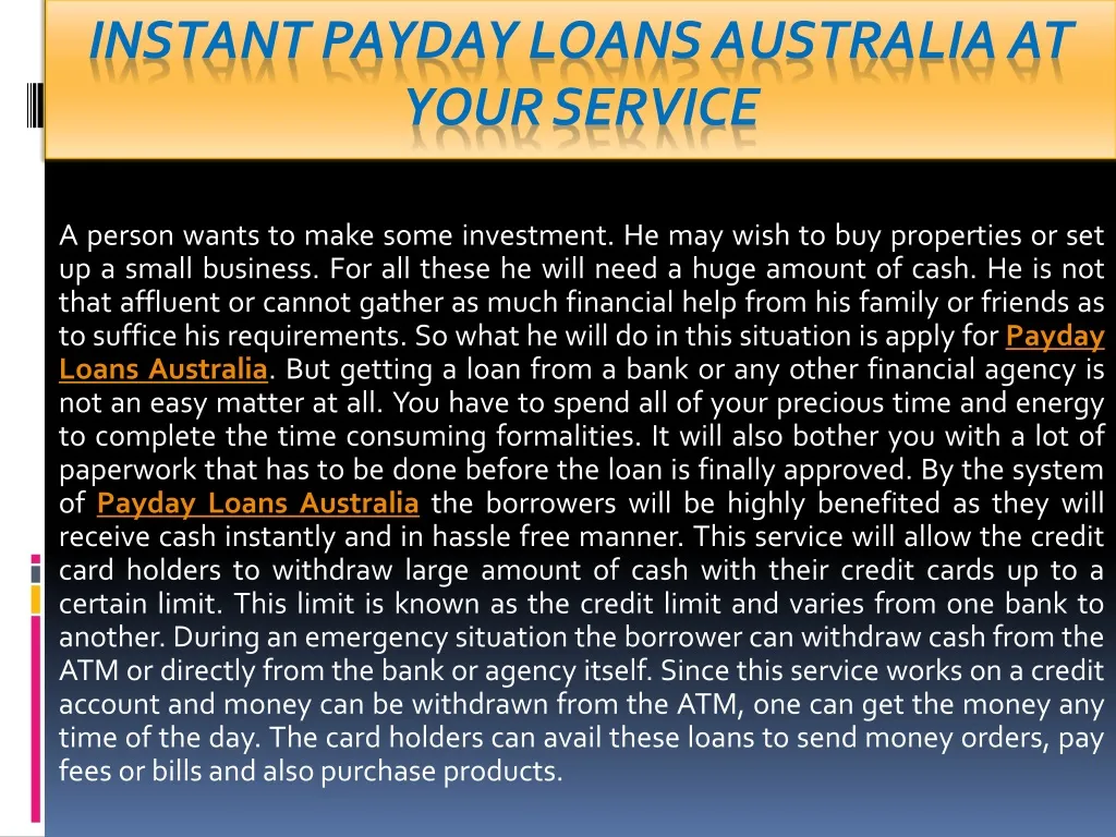 instant payday loans australia at your service
