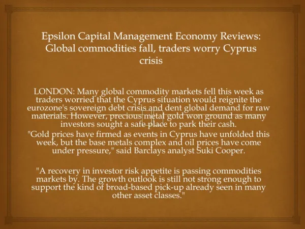 Epsilon Capital Management Economy Reviews: Global commoditi