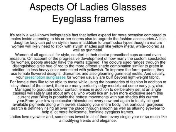 Aspects Of Ladies Glasses Eyeglass frames