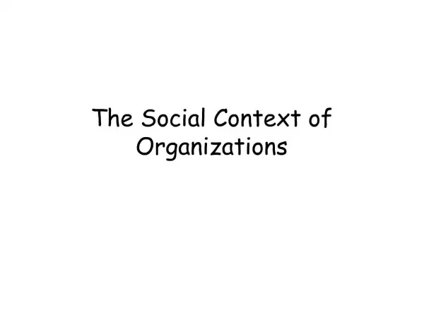 The Social Context of Organizations
