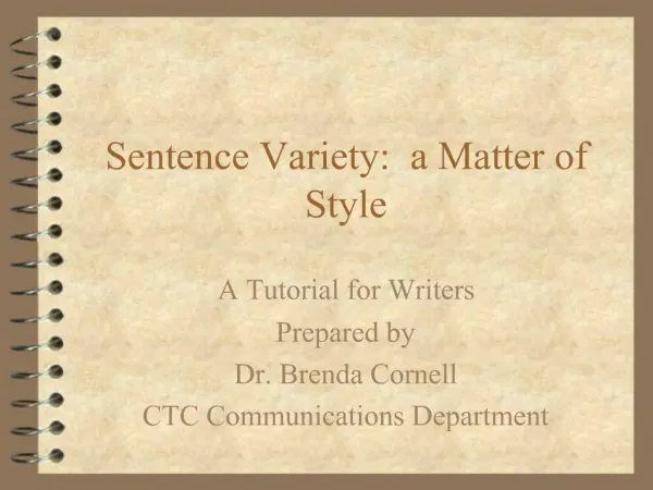 Sentence Variety: a Matter of Style
