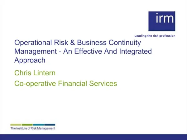 Operational Risk Business Continuity Management - An Effective ...