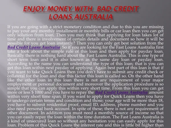 Bad Credit Loans Australia