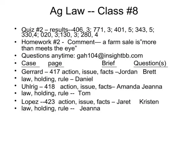 Ag Law -- Class 8