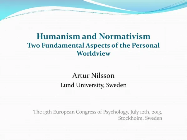 Humanism and Normativism Two Fundamental Aspects of the Personal Worldview