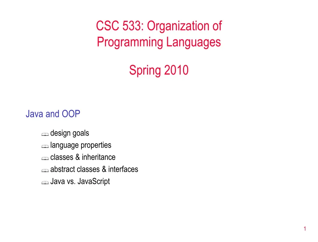 csc 533 organization of programming languages spring 2010