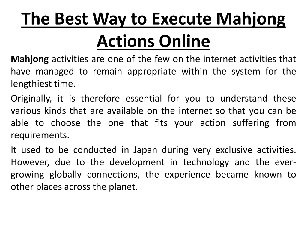the best way to execute mahjong actions online
