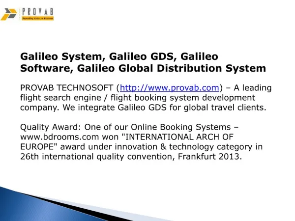Galileo System, Galileo GDS, Galileo Software
