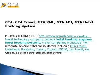 GTA, GTA Travel, GTA XML, GTA API, GTA Hotel Booking System