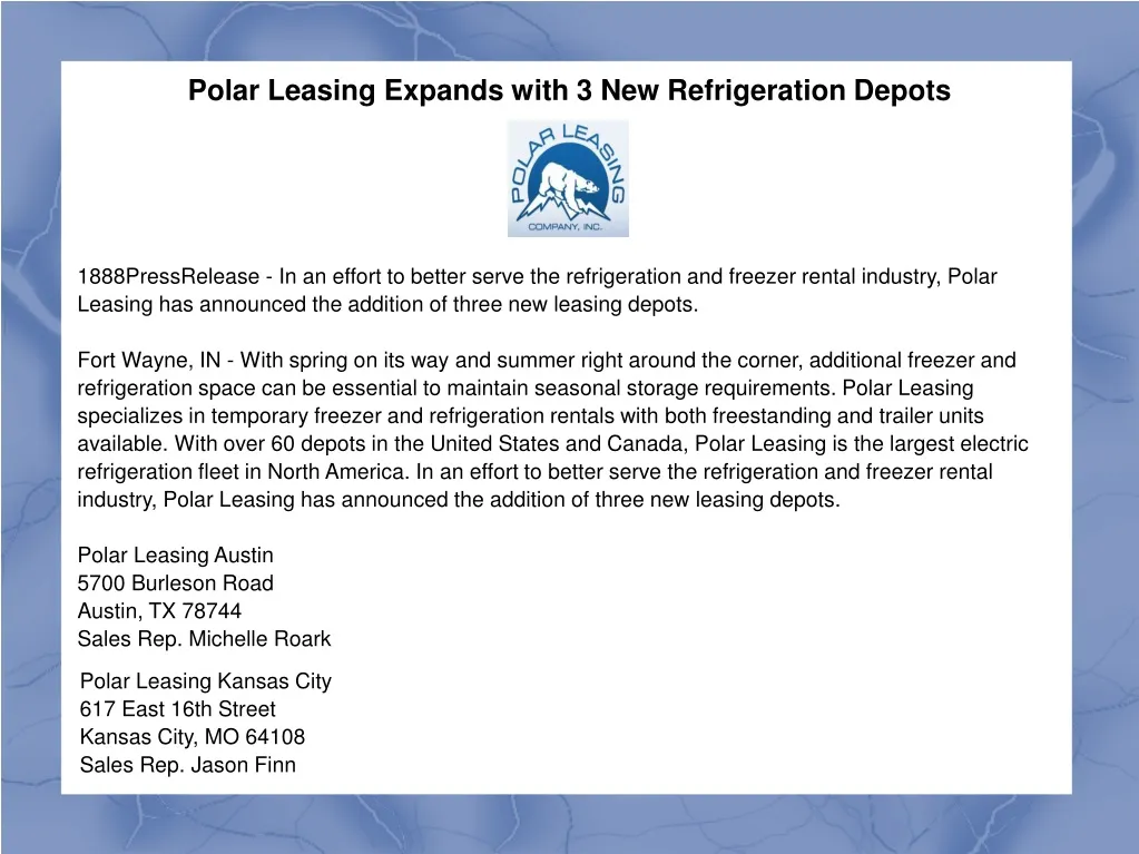polar leasing expands with 3 new refrigeration