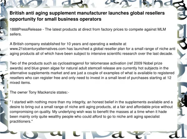 British anti aging supplement manufacturer launches global r