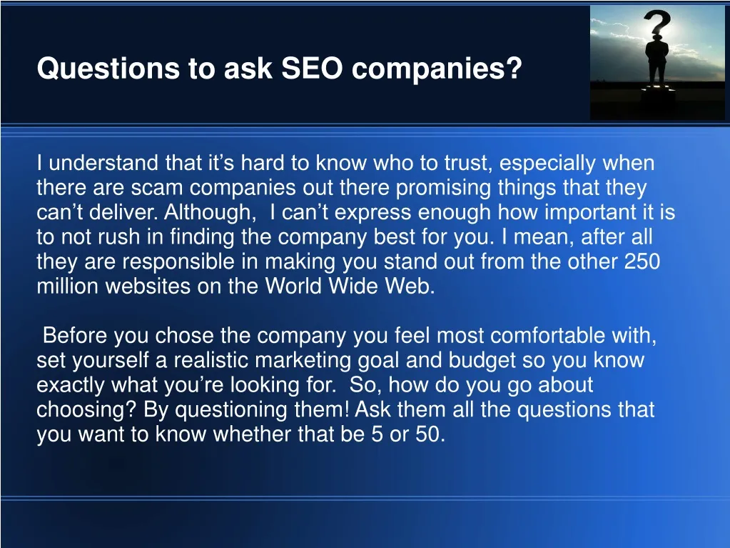 questions to ask seo companies