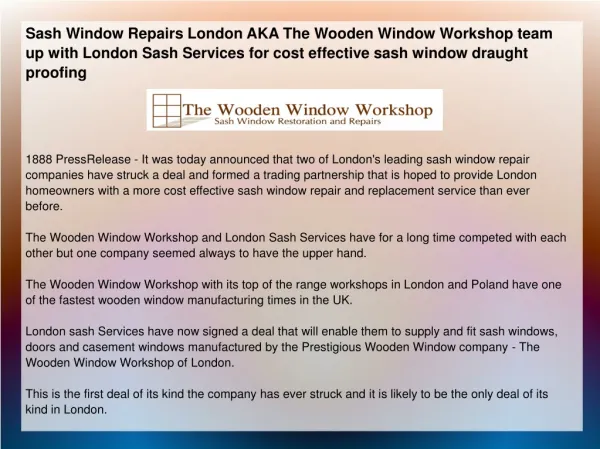Sash Window Repairs London AKA The Wooden Window Workshop te