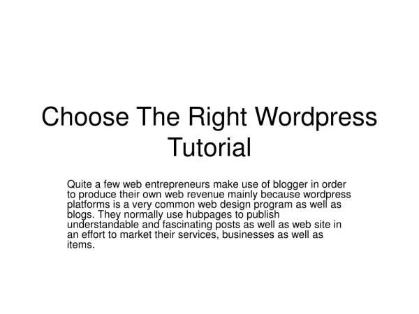 Choose The Right Wordpress Tutorial