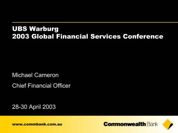 UBS Warburg 2003 Global Financial Services Conference