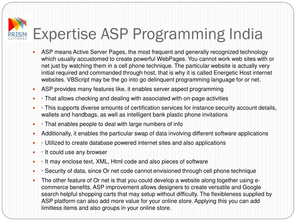 expertise asp programming india
