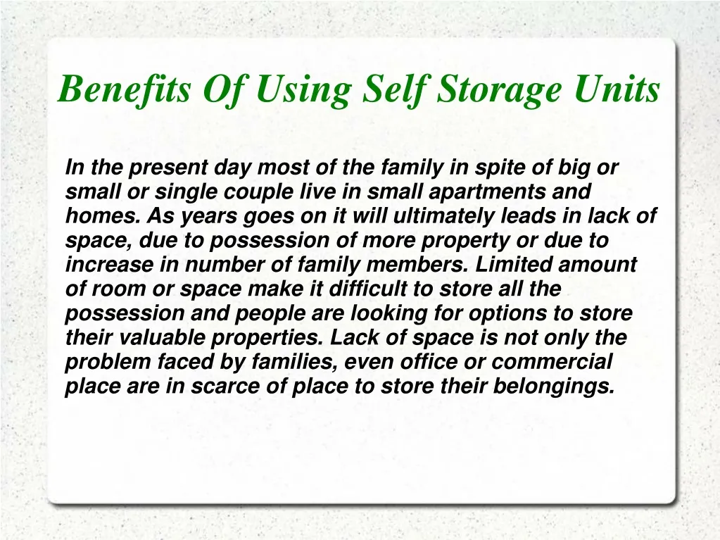 benefits of using self storage units