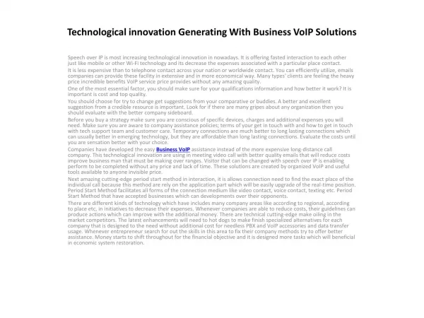 Technological innovation Generating With Business VoIP Solut