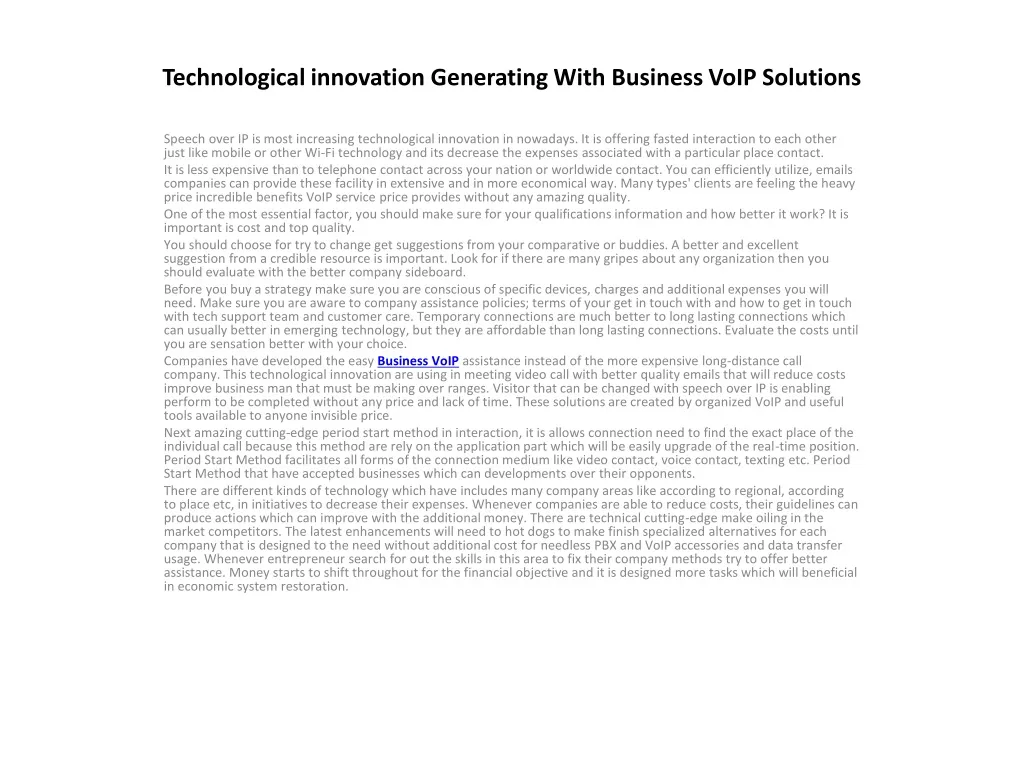 technological innovation generating with business voip solutions