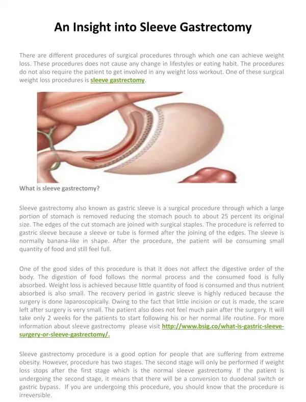 An Insight into Sleeve Gastrectomy