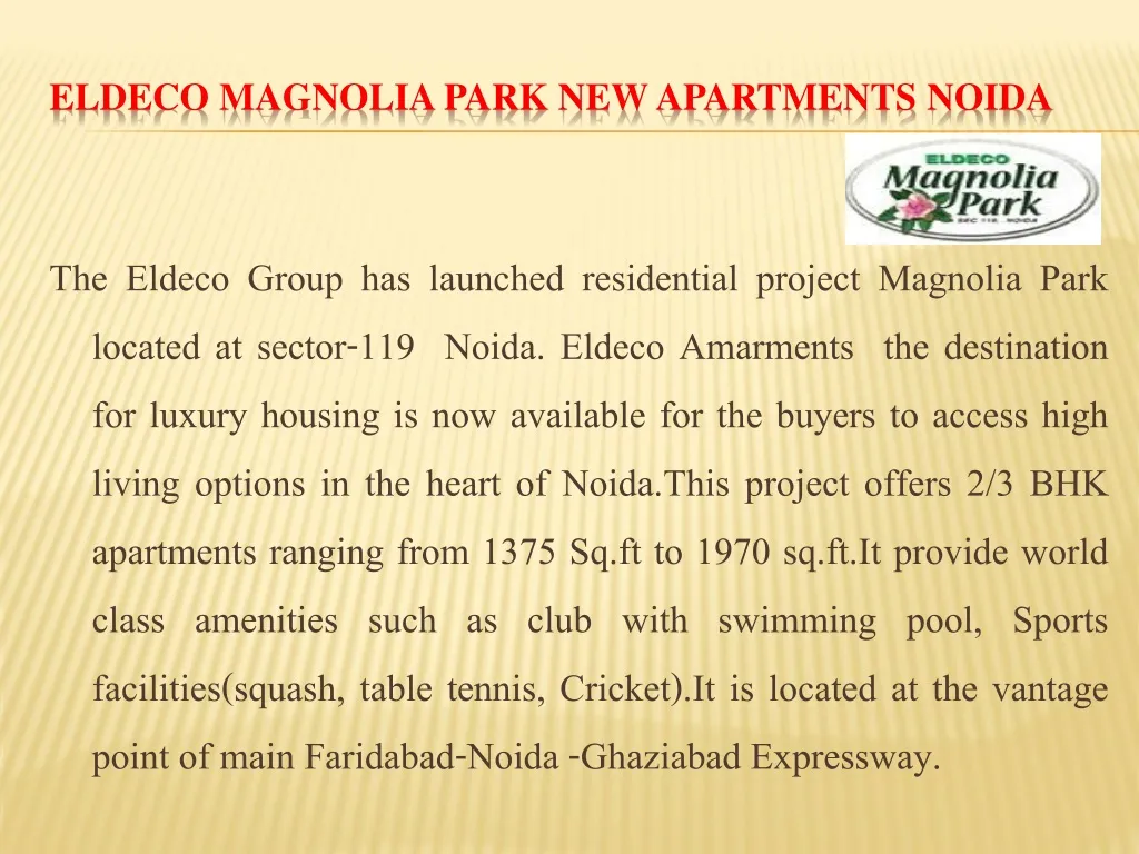 eldeco magnolia park new apartments noida