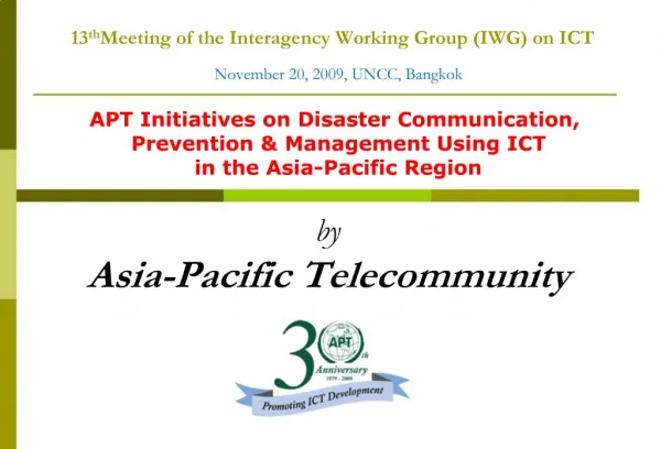 13th Meeting of the Interagency Working Group IWG on ICT November 20, 2009, UNCC, Bangkok