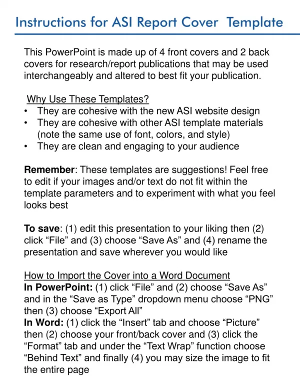 Instructions for ASI Report Cover Template