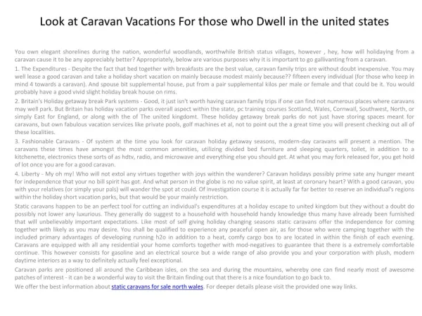 Look at Caravan Vacations For those who Dwell in the united