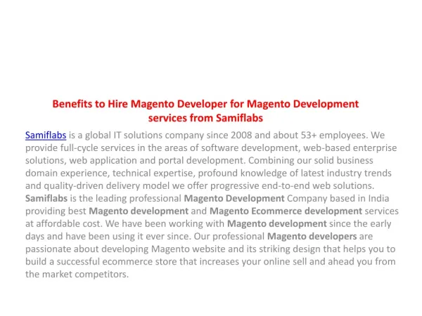 Benefits to Hire Magento Developer for Magento Development
