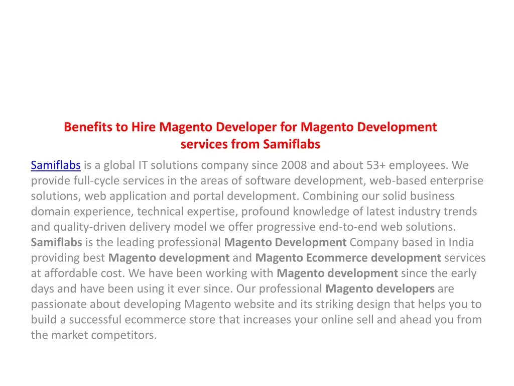 benefits to hire magento developer for magento development services from samiflabs