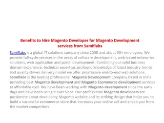 Benefits to Hire Magento Developer for Magento Development - slide 1